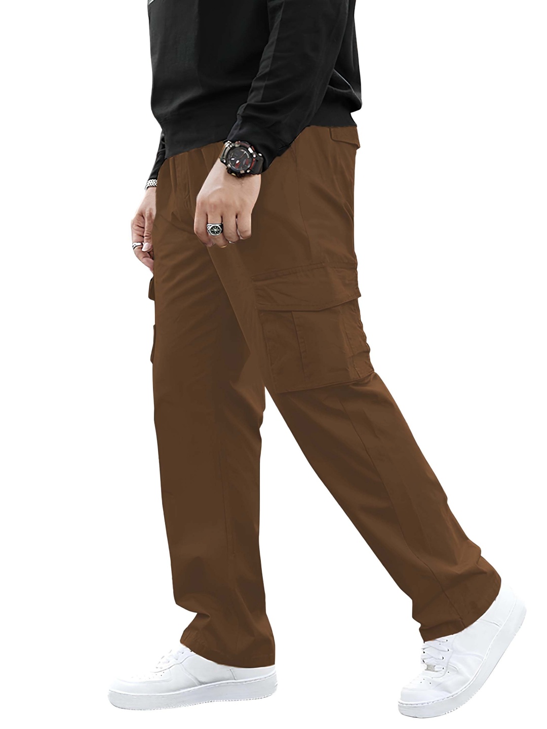 

BAESD Men Relaxed High-Rise Cargos Trousers, Coffee brown