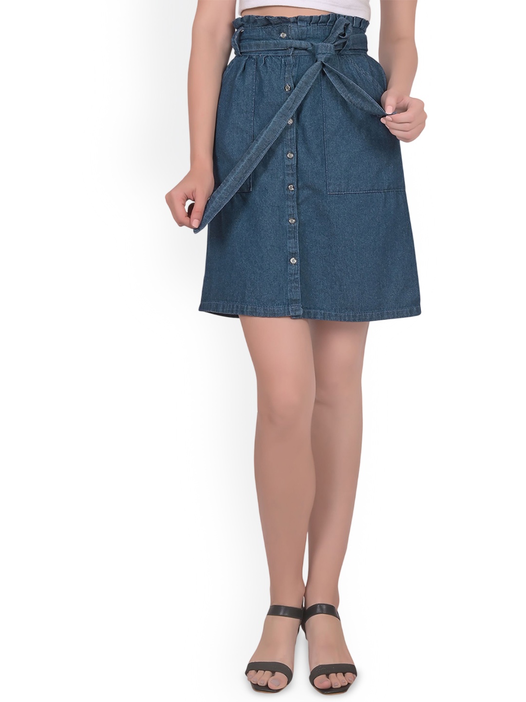 

CEFALU Pleated Mini Denim Skirt, Blue