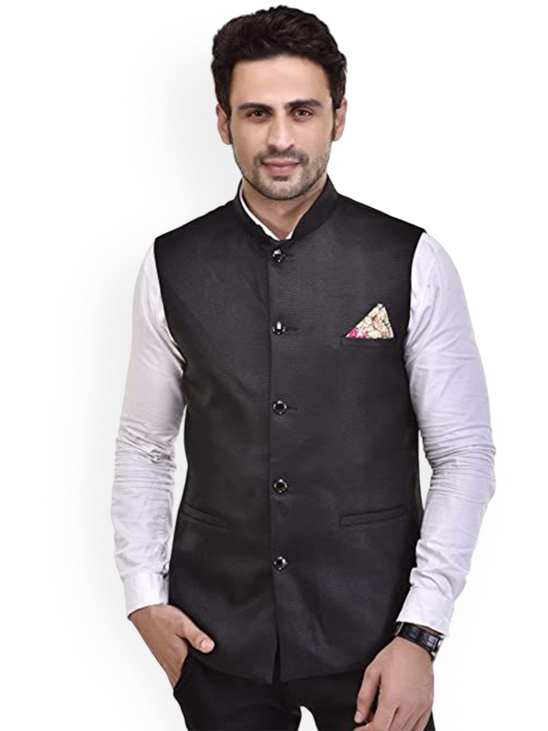 

Seetoo Woven Design Nehru Jackets, Black