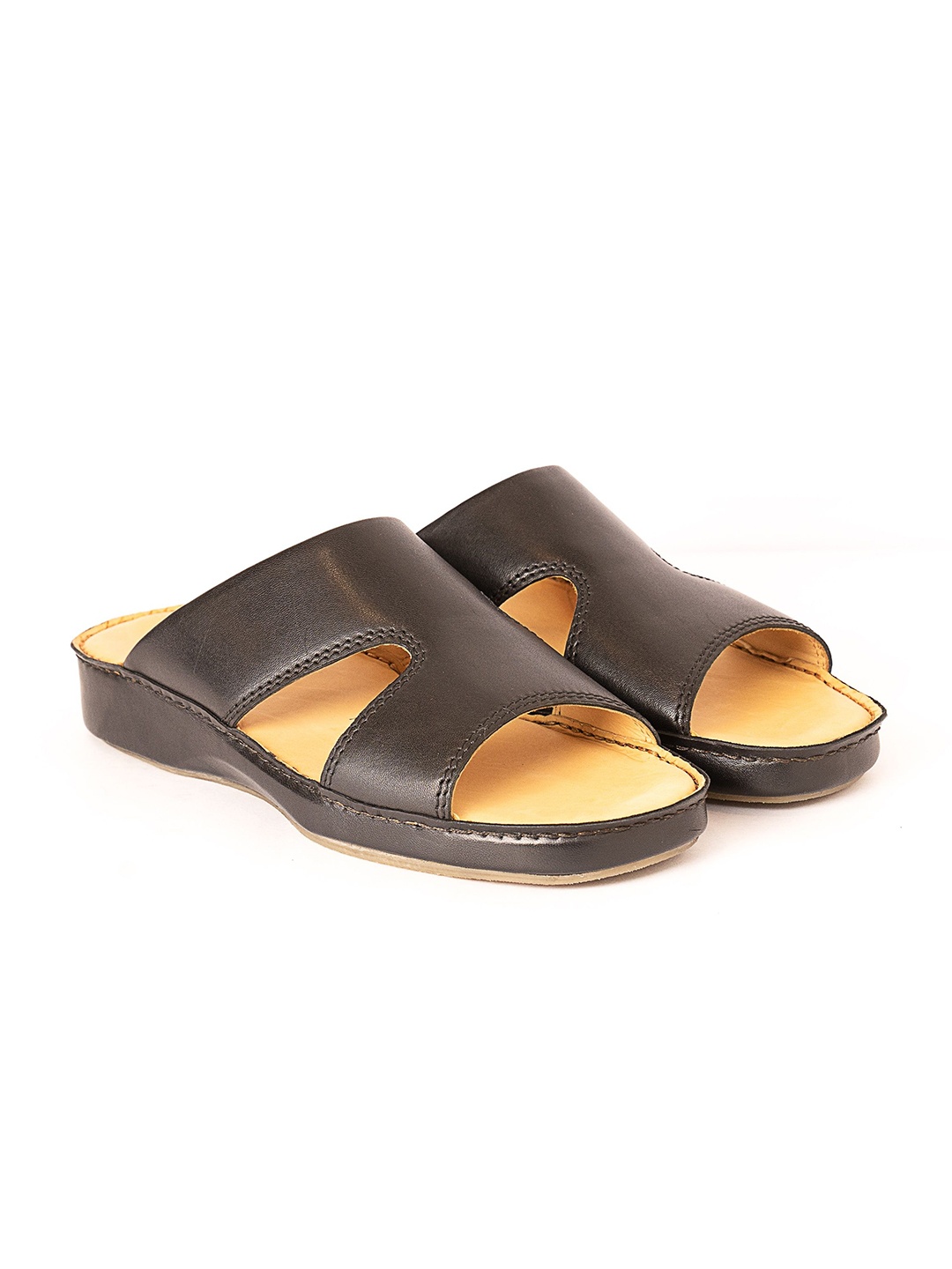 

NAUVAB Men Leather Comfort Sandals, Black