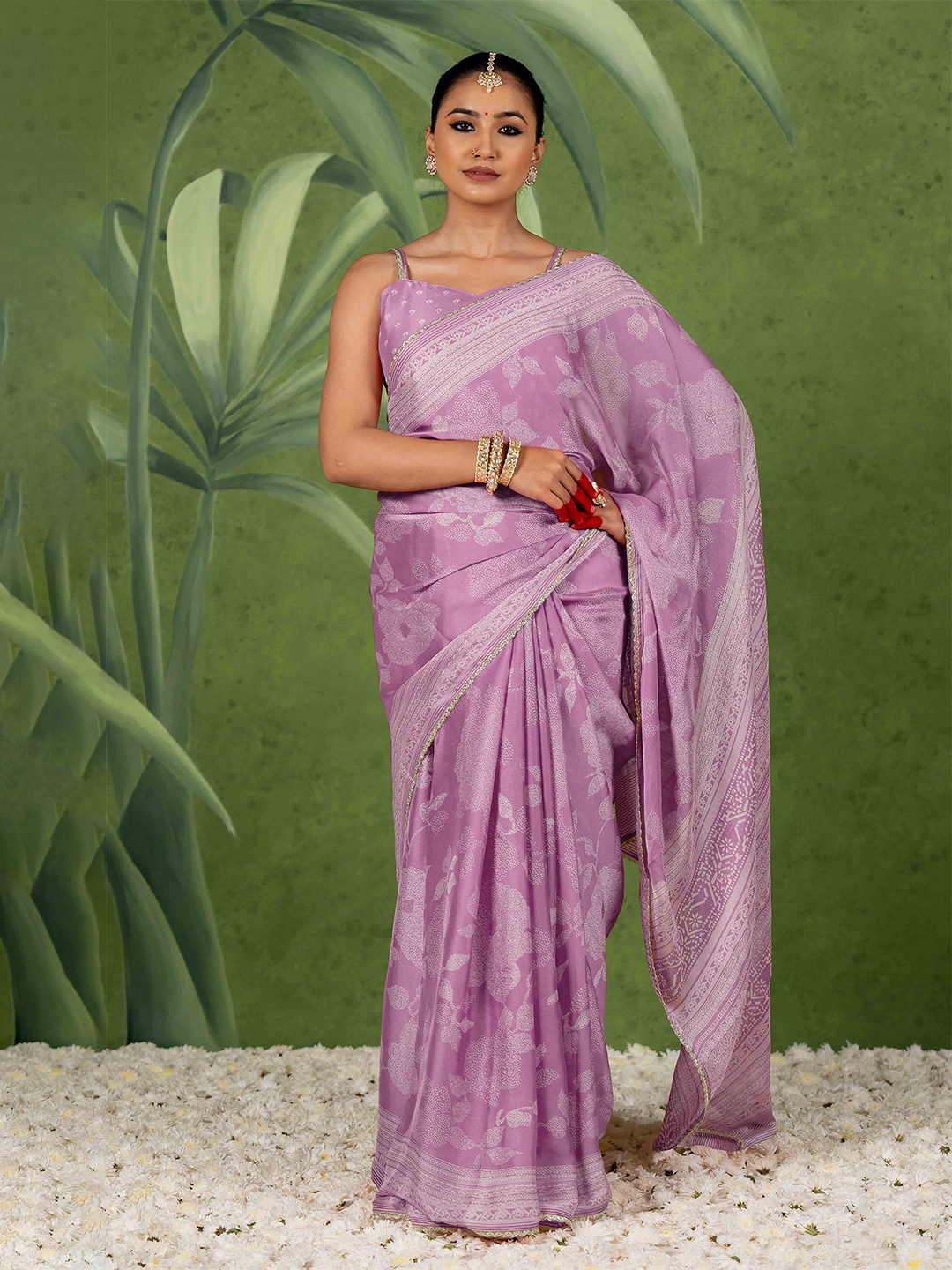 

MIRCHI FASHION Floral Poly Chiffon Ready to Wear Saree, Lavender