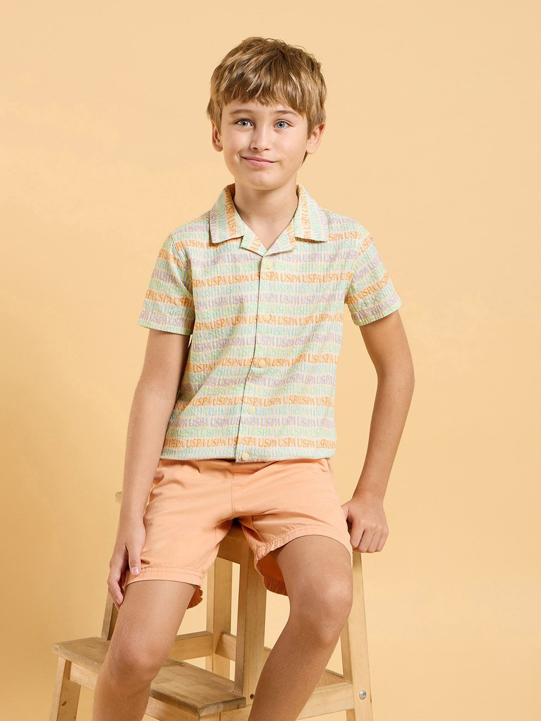 

U.S. Polo Assn. Kids Unisex Kids Classic Opaque Printed Casual Shirt, Green