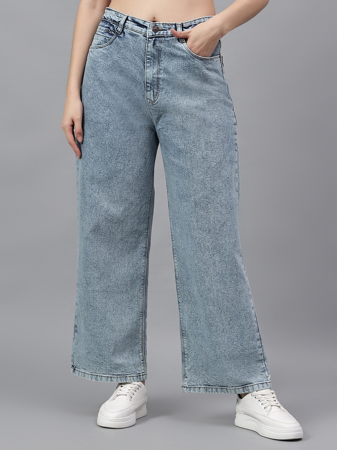

Cantabil Women Original Wide Leg High-Rise Jeans, Blue