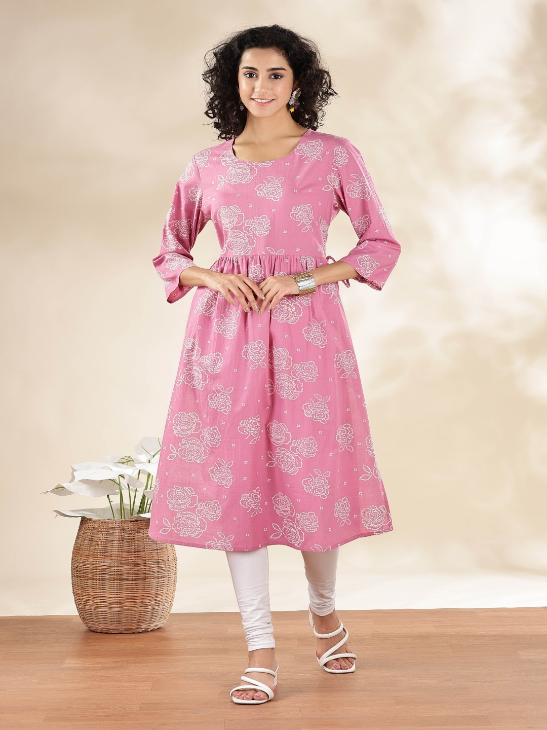 

Anouk Bandhani Printed Cotton A-Line Kurta, Pink