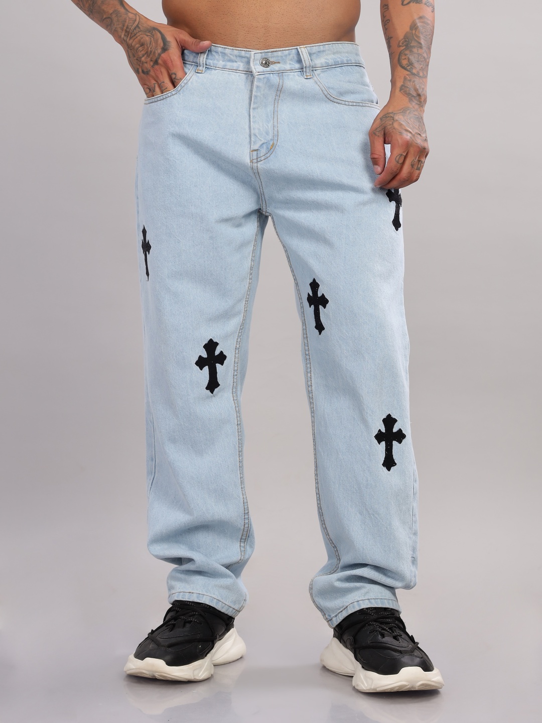 

FOUL CHILD Men Heavy Fade Embroidered Jeans, Blue