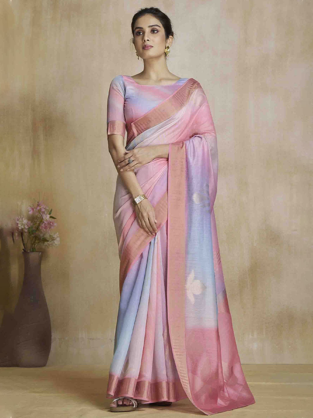 

Blissta Woven Design Zari Silk Blend Saree, Blue