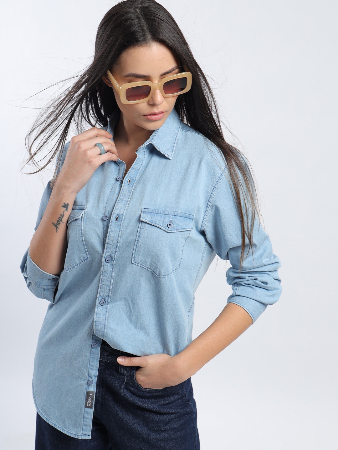 

Noggah Women Opaque Casual Shirt, Blue