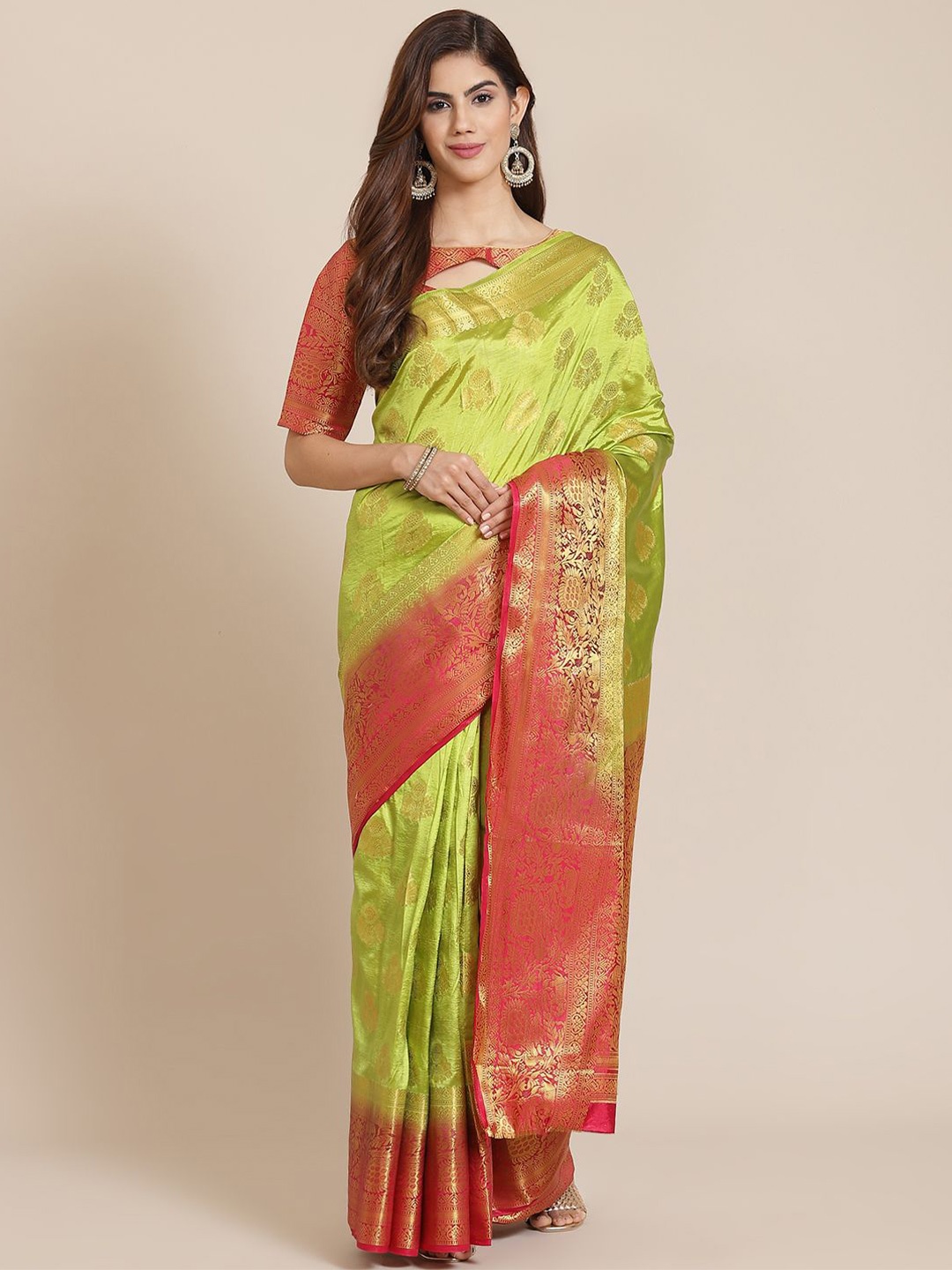 

DIVASTRI Woven Design Zari Silk Blend Banarasi Saree, Green