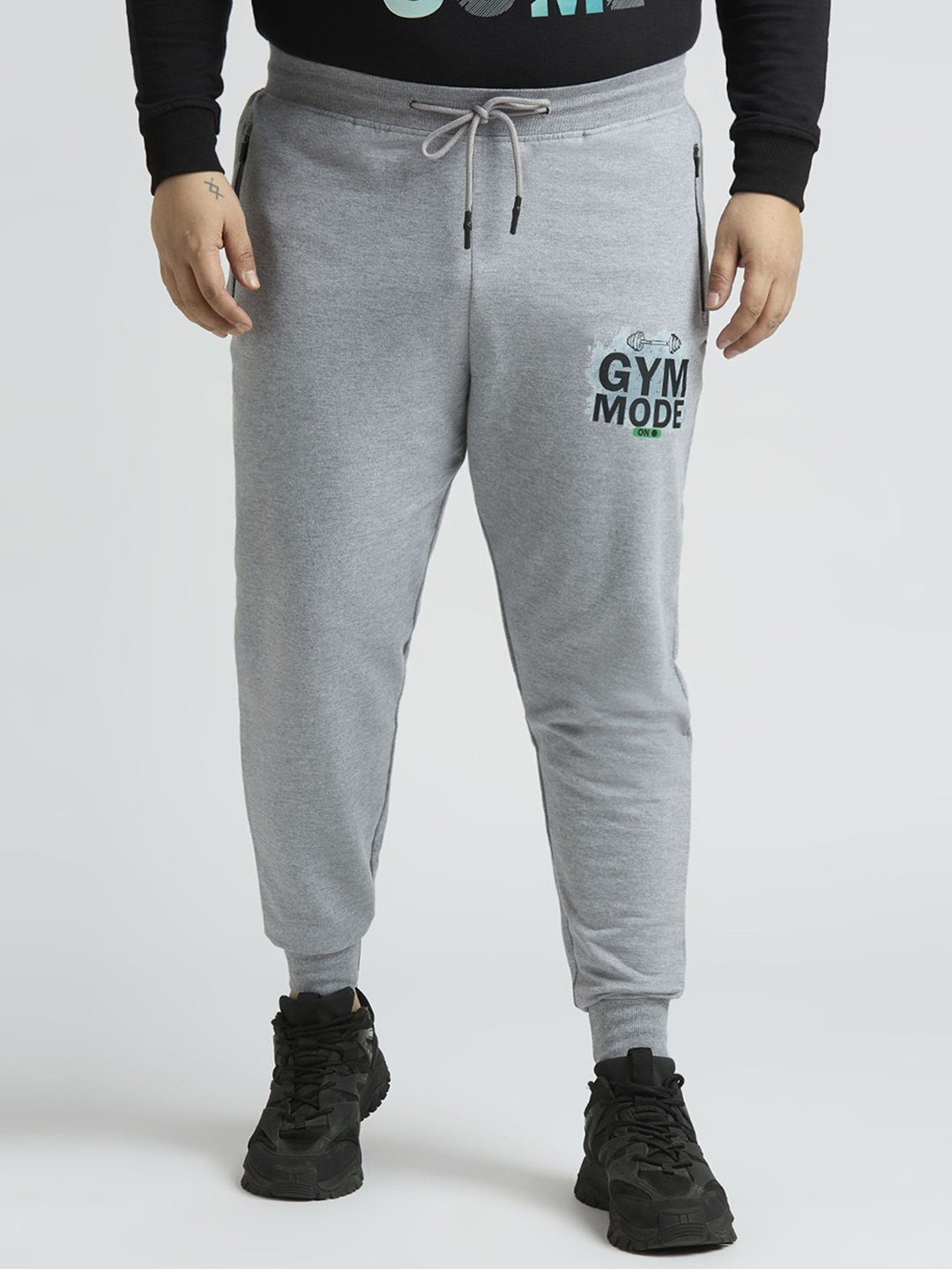 

Sizeupp Men Plus Size Printed Cotton Joggers, Grey melange