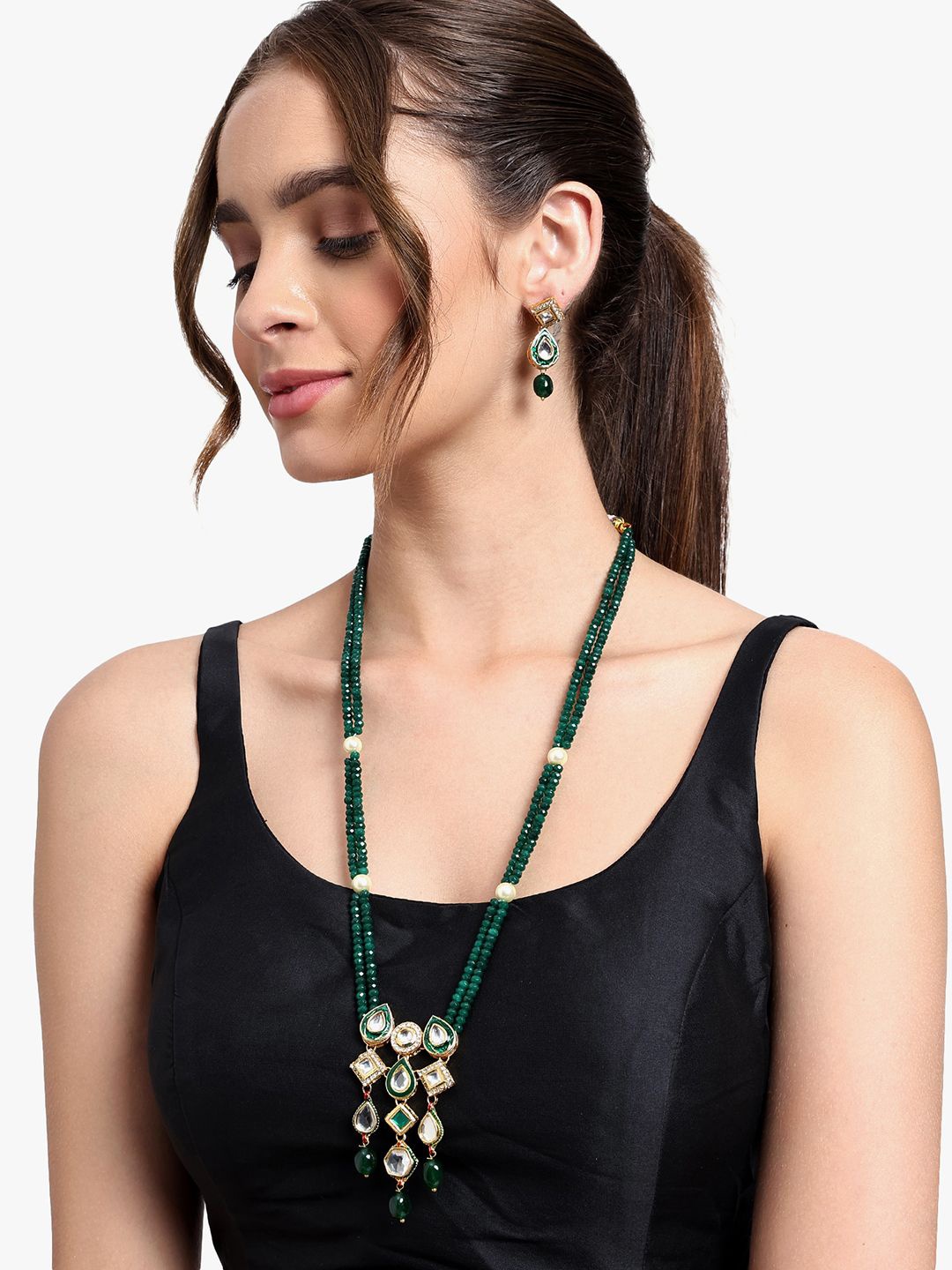 

AARSEE OFFICIAL Gold-Plated Kundan Studded Geometric Shaped Drop Earrings