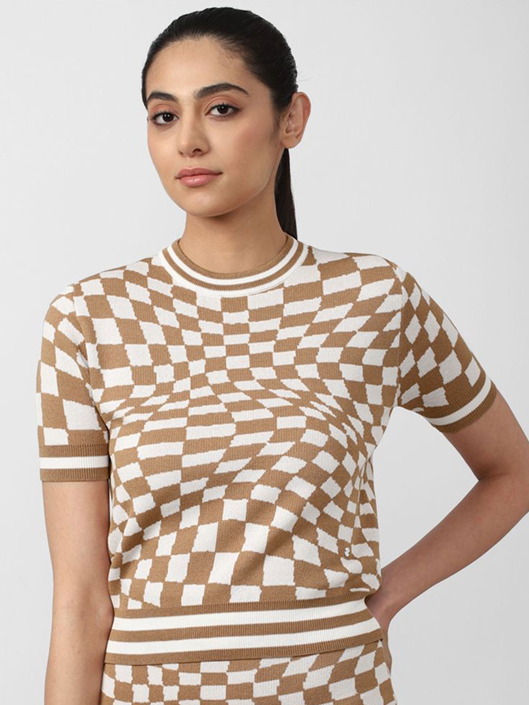 

Van Heusen Woman Checked Longline Top, Brown