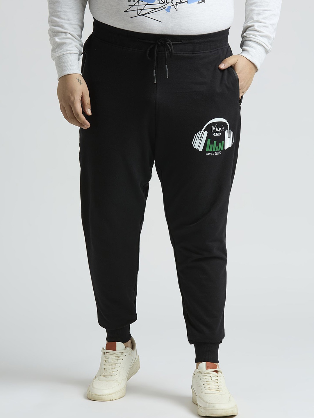 

Sizeupp Men Plus Size Printed Cotton Joggers, Black