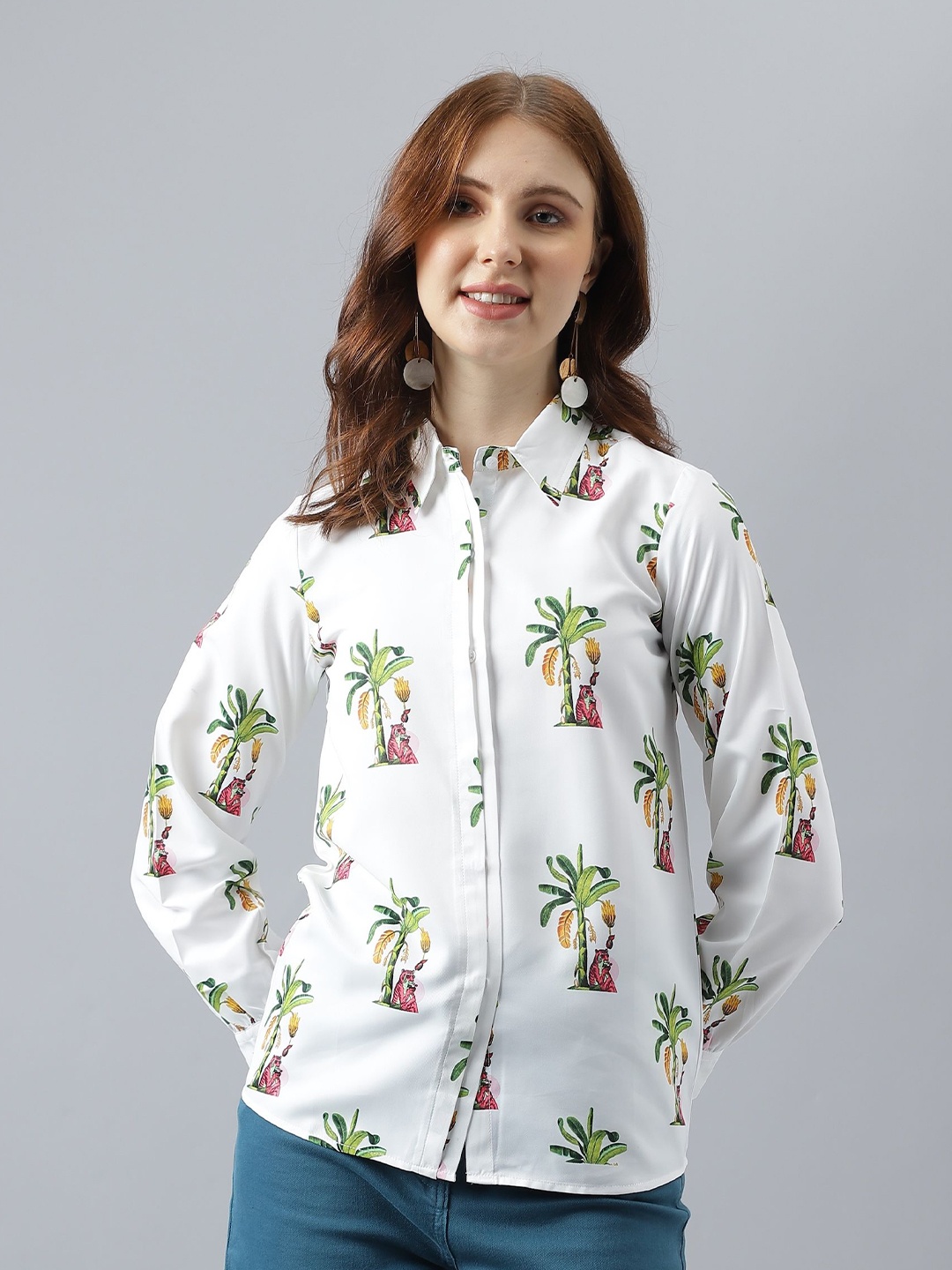 

Attire Empire Women Premium Floral Opaque Printed Casual Shirt, White