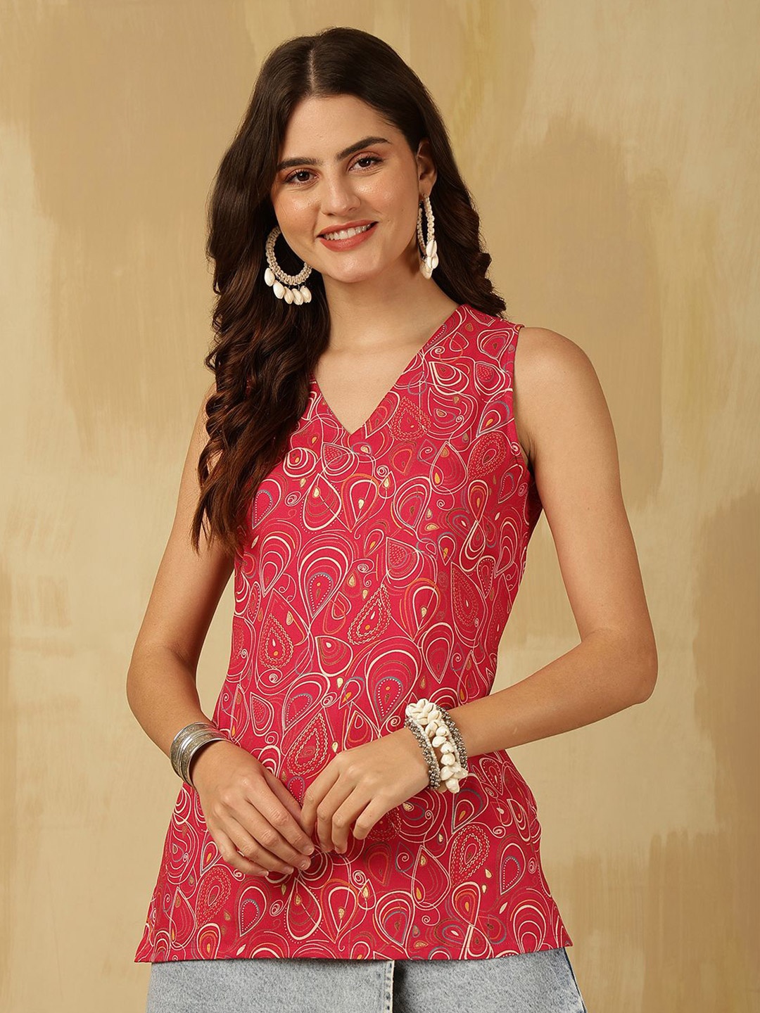 

Anouk Rustic Floral Print Top, Fuchsia