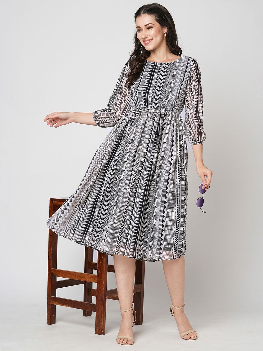 

Moda Rapido Print Fit & Flare Midi Dress, Black