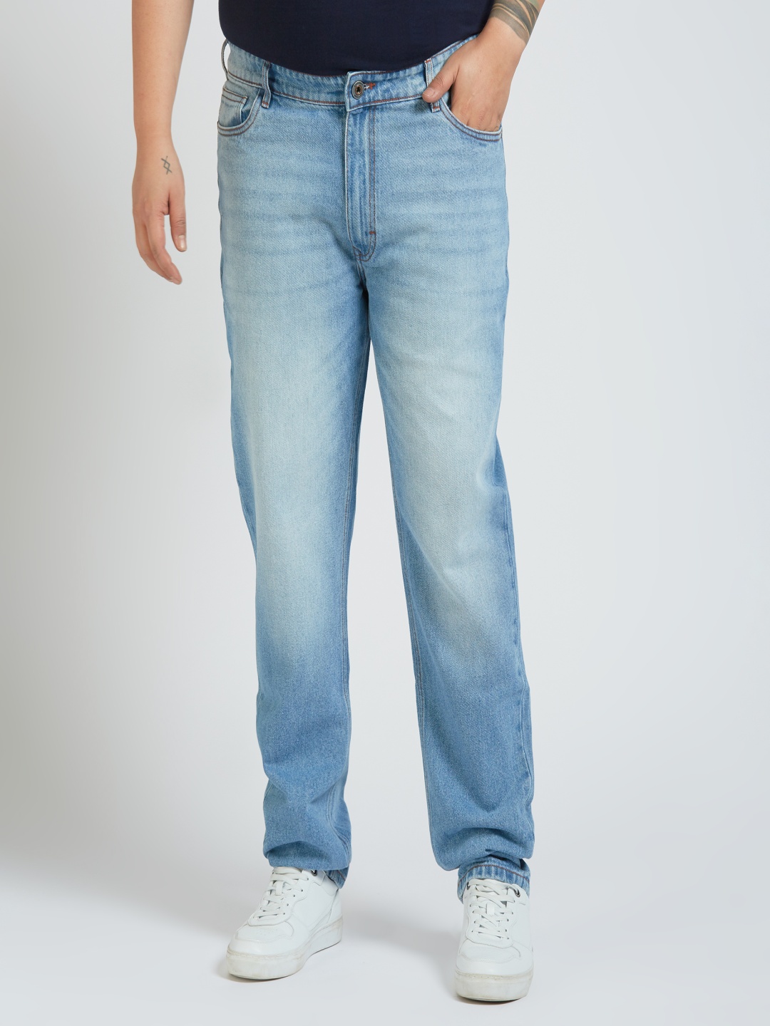 

Sizeupp Men Slim Fit Low Distress Heavy Fade Jeans, Blue