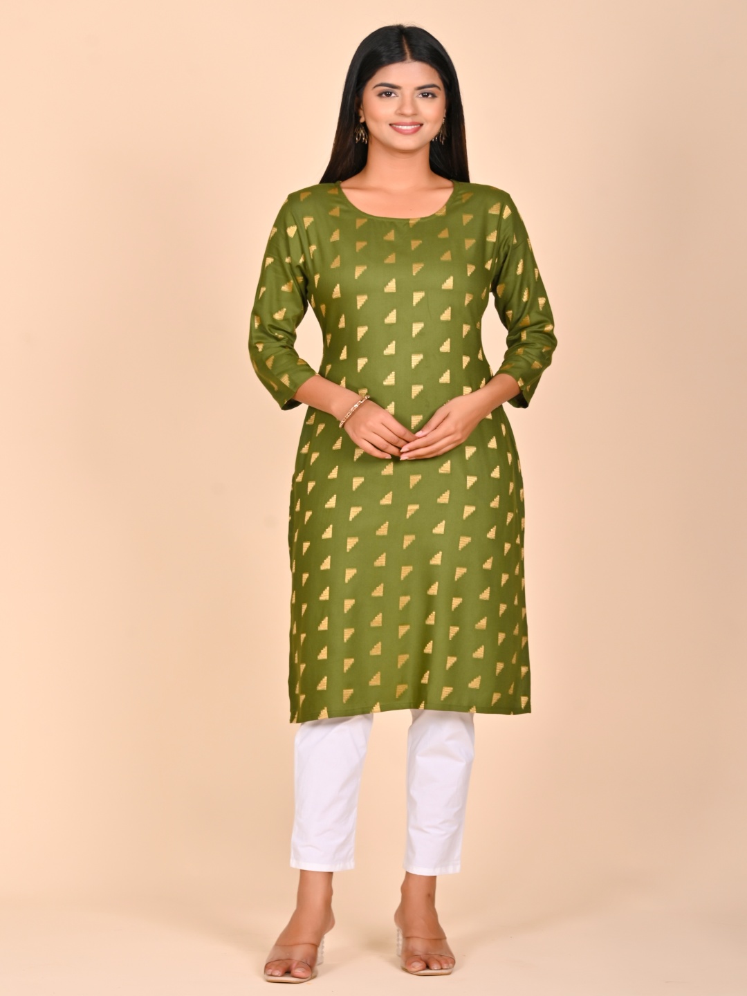 

Rashmi Shree Creation Women Printed Regular Kurta with Trousers, Olive