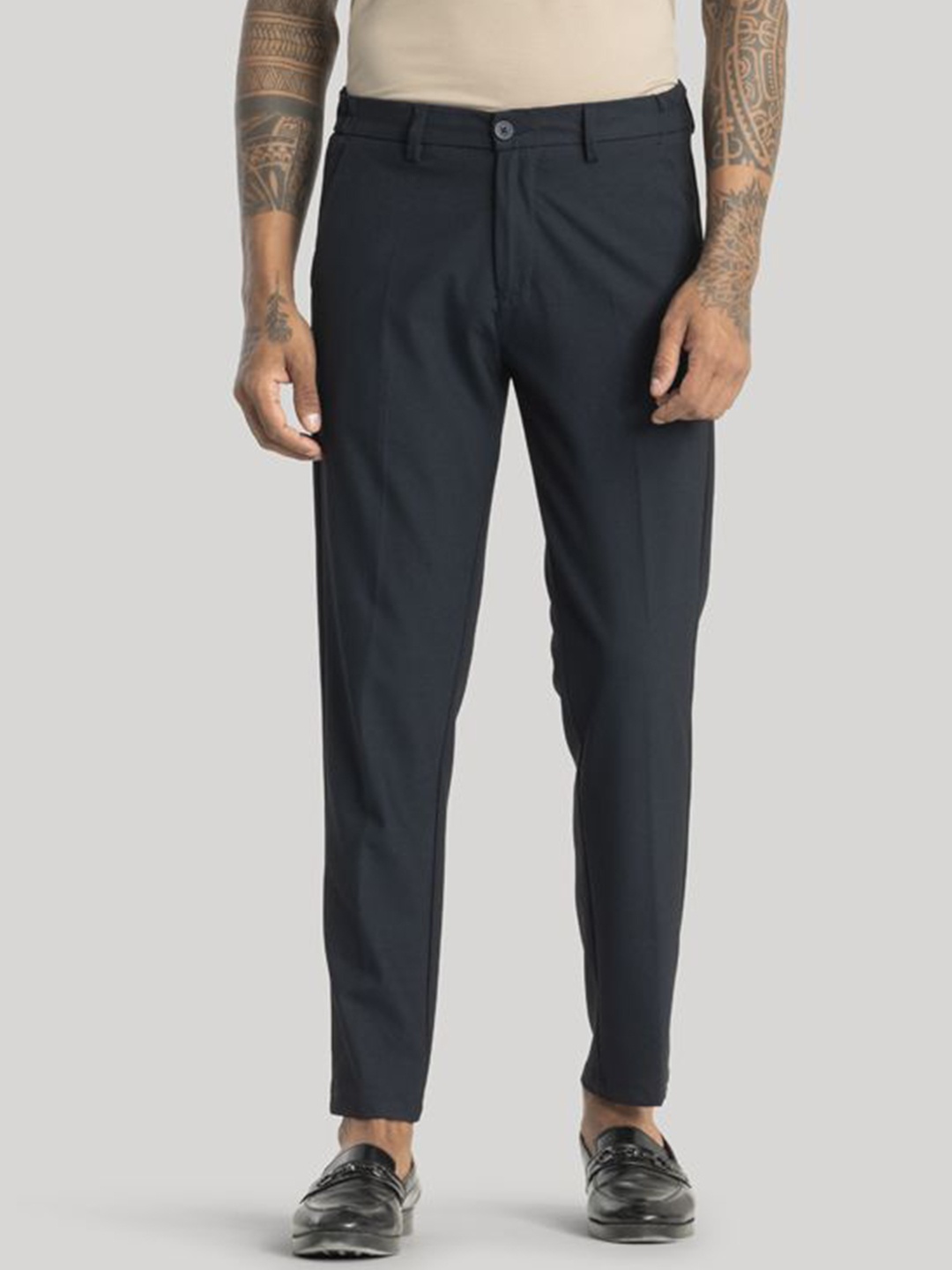 

Snitch Men Giorgio Navy Plain Slim Fit Trousers, Navy blue