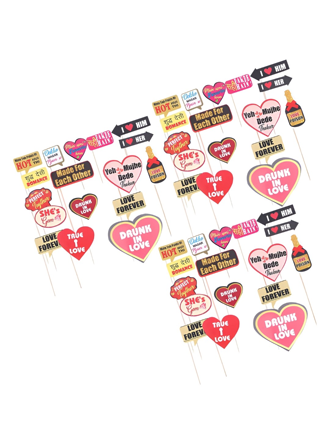 

Kuber Industries Pink & Yellow 45 Pieces Printed Party Photo Props