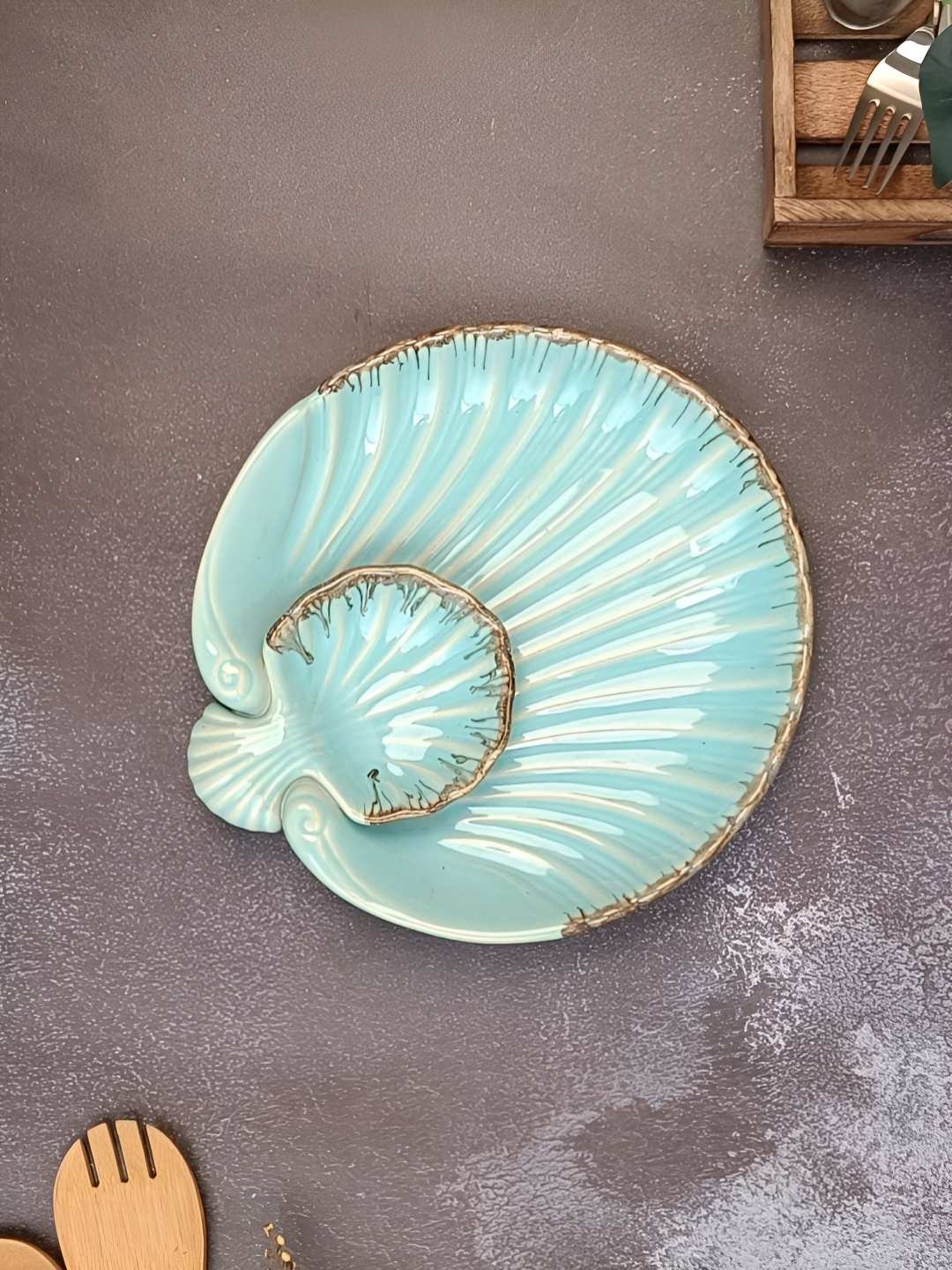 

Myntra Elegant Homes Turquoise Blue Ceramic Round Petal Hand-Painted Food Platter