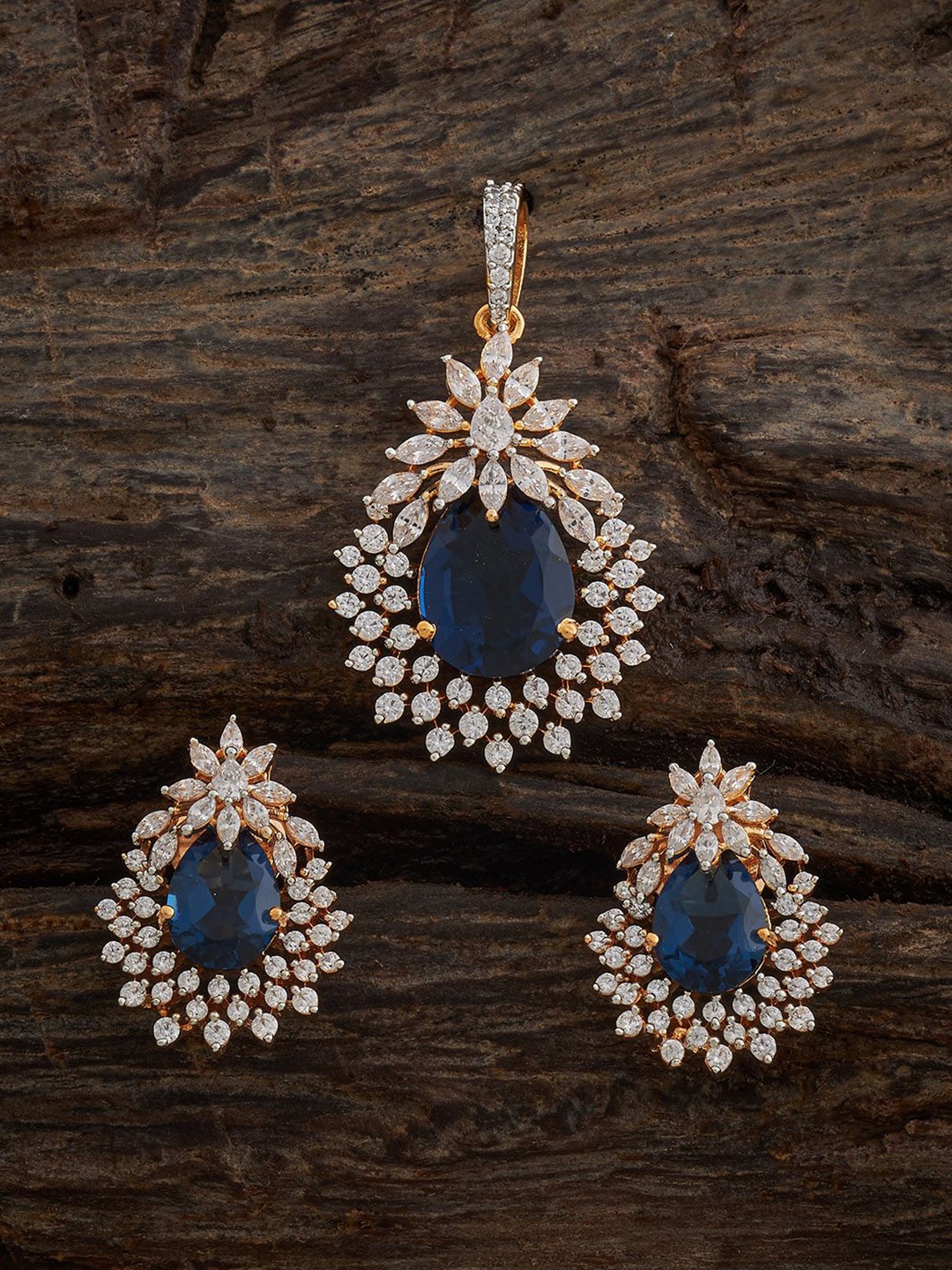 

Kushal's Fashion Jewellery Sapphire Rose Gold-Plated Party Zircon Pendant Set