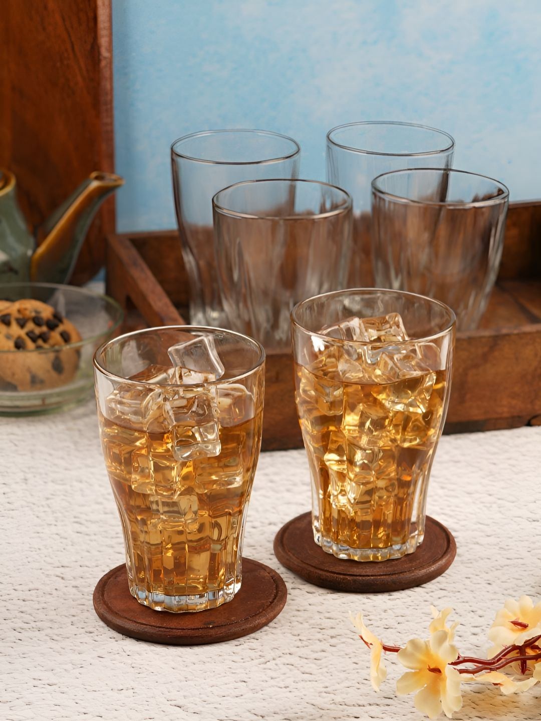 

ceradeco 6 Pcs Transparent Dishwasher & Microwave Safe Lotus Designed Water Glass 200ml