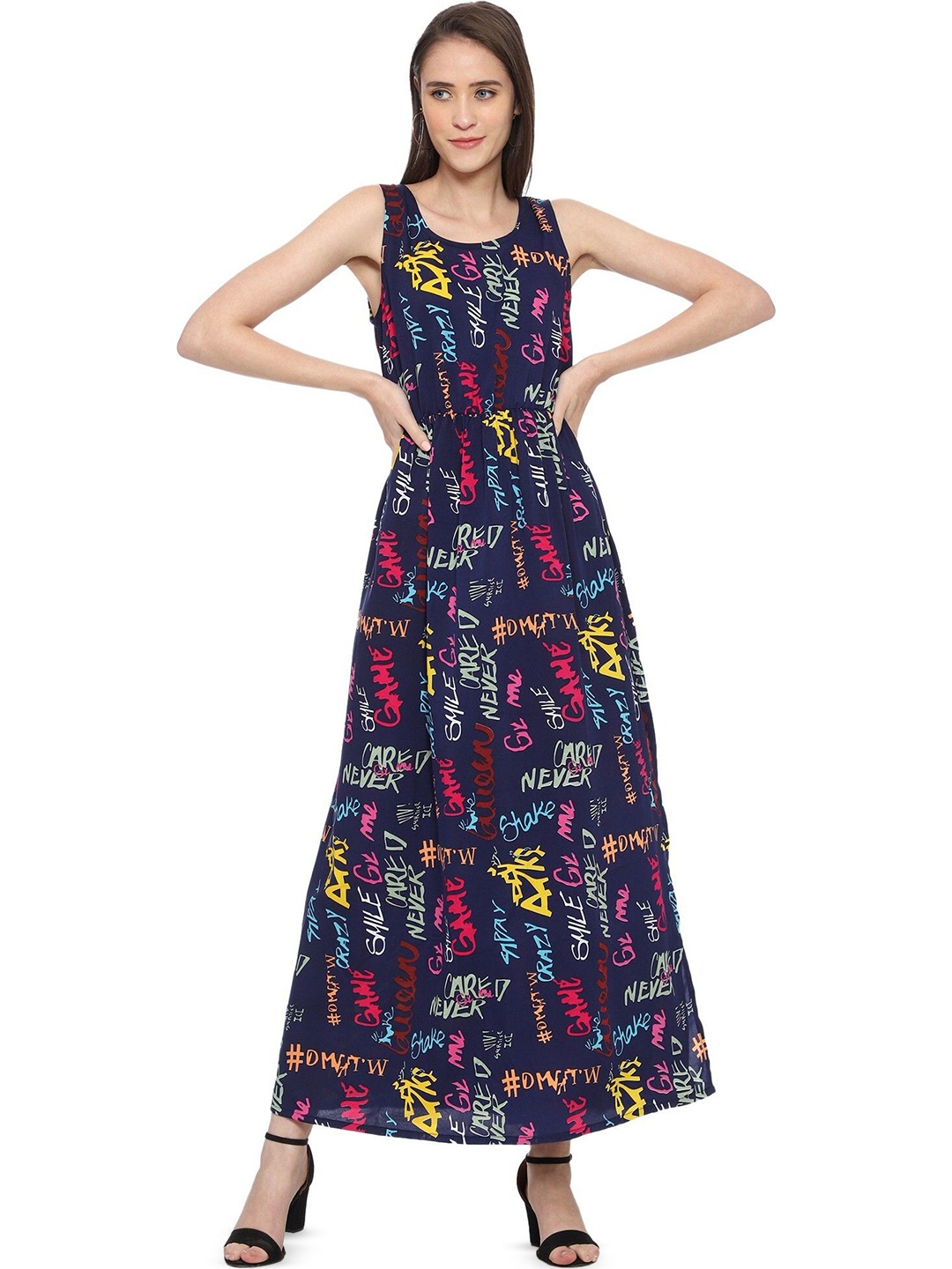 

ROARERS Print Crepe Maxi Dress, Navy blue