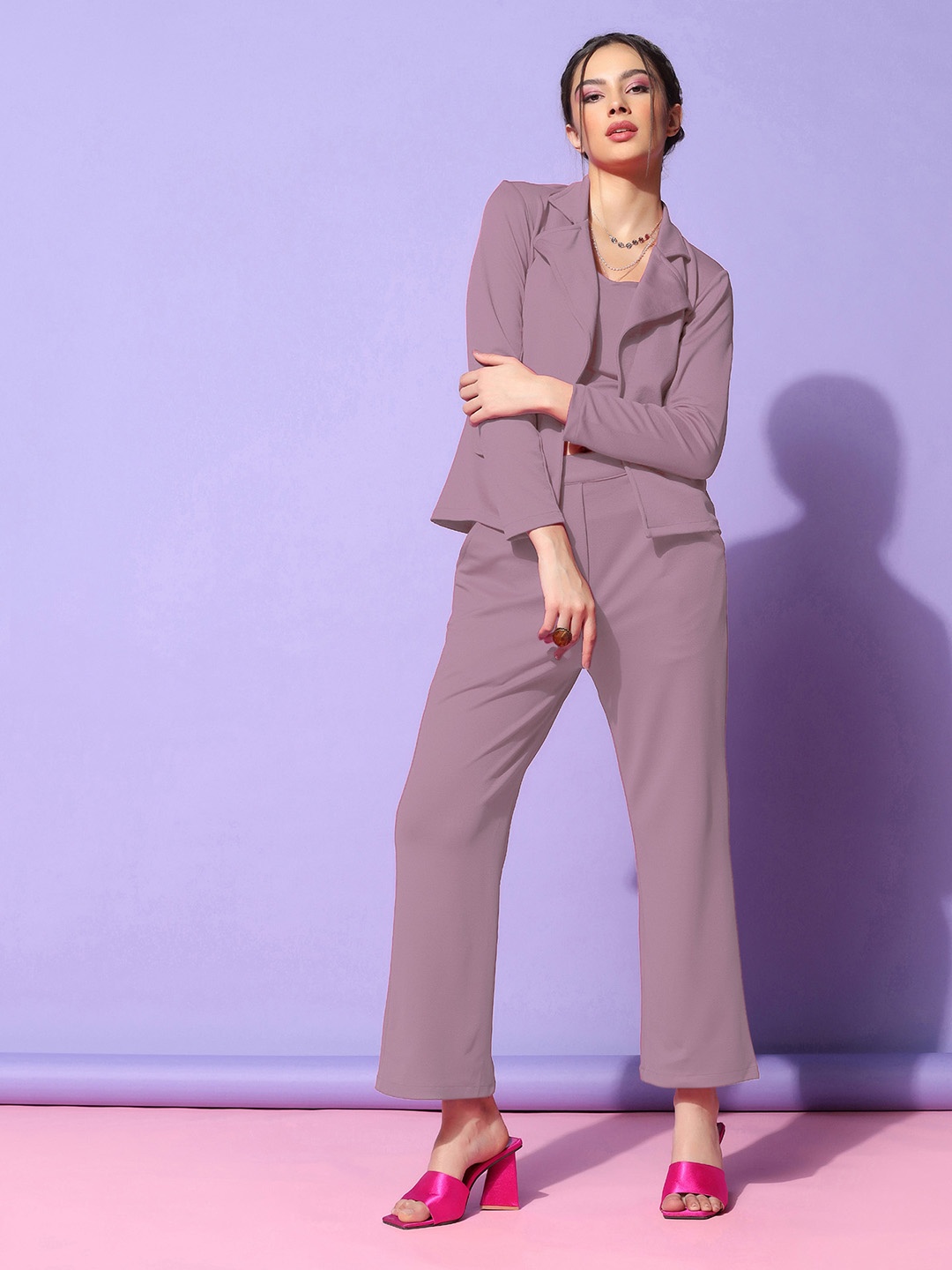 

Moda Rapido Notched Lapel Collar Neck Long Sleeves Blazer With Trouser, Mauve