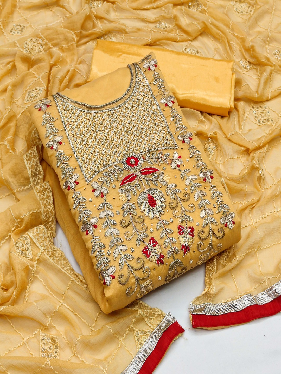 

HERE&NOW Embroidered Unstitched Dress Material, Yellow