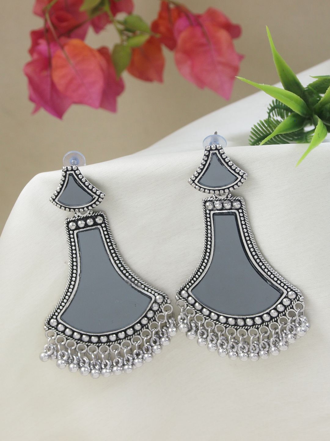 

I Jewels Silver-Plated Afghani Style Oxidised Drop Earrings