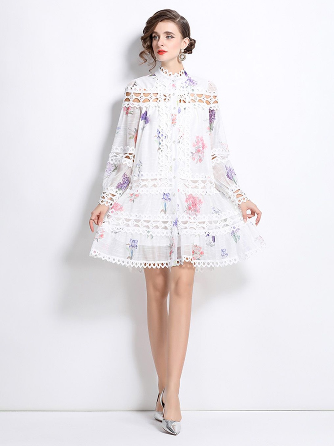 

JC Collection Floral Print A-Line Dress, White