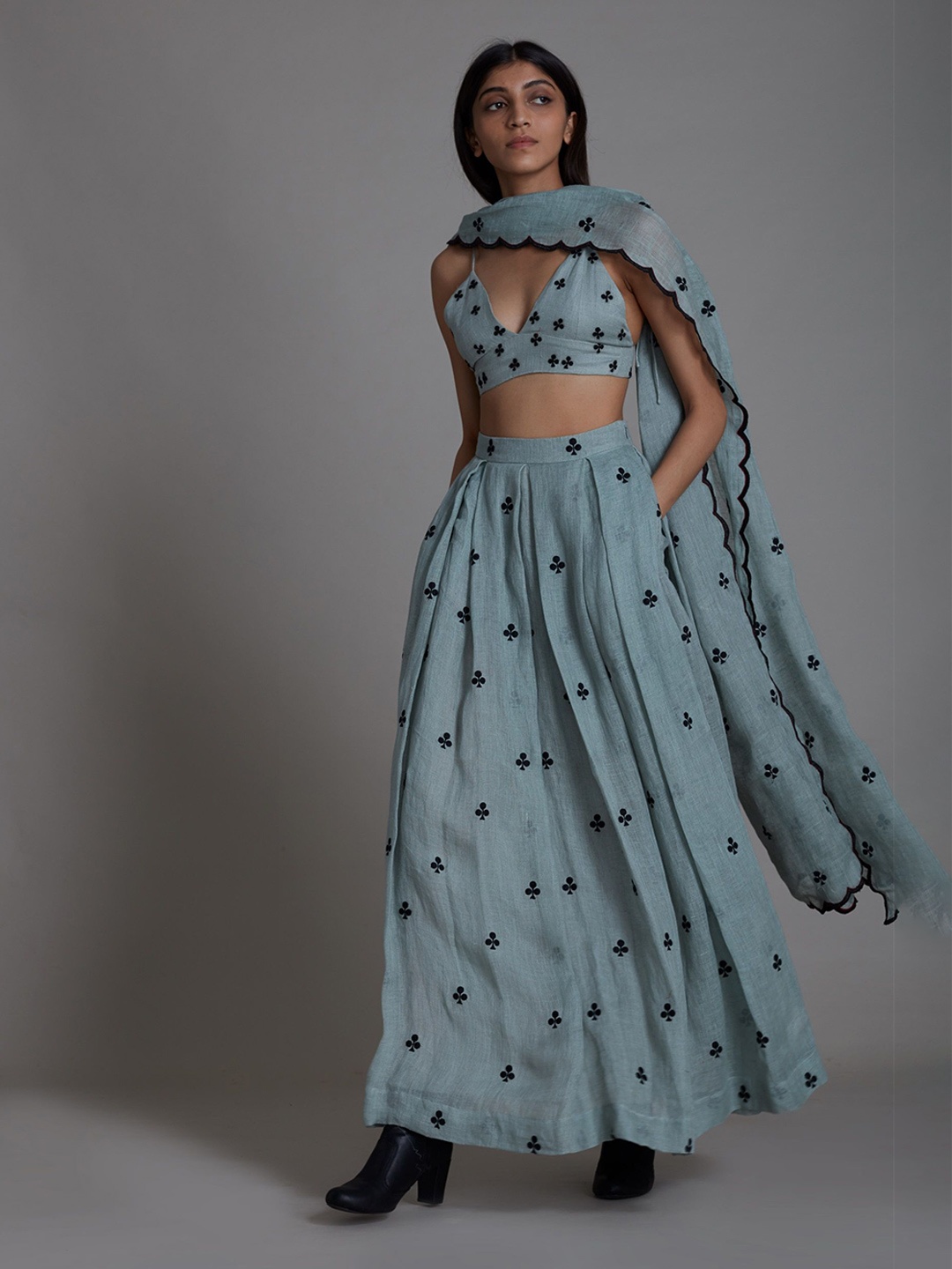 

MATI Printed Shibori Ready to Wear Lehenga & Blouse With Dupatta, Blue