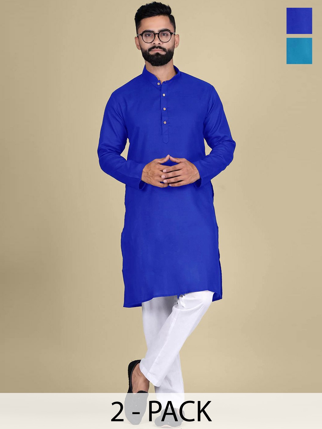 

Moda Rapido Selection Of 2 Mandarin Collar Straight Kurtas, Blue