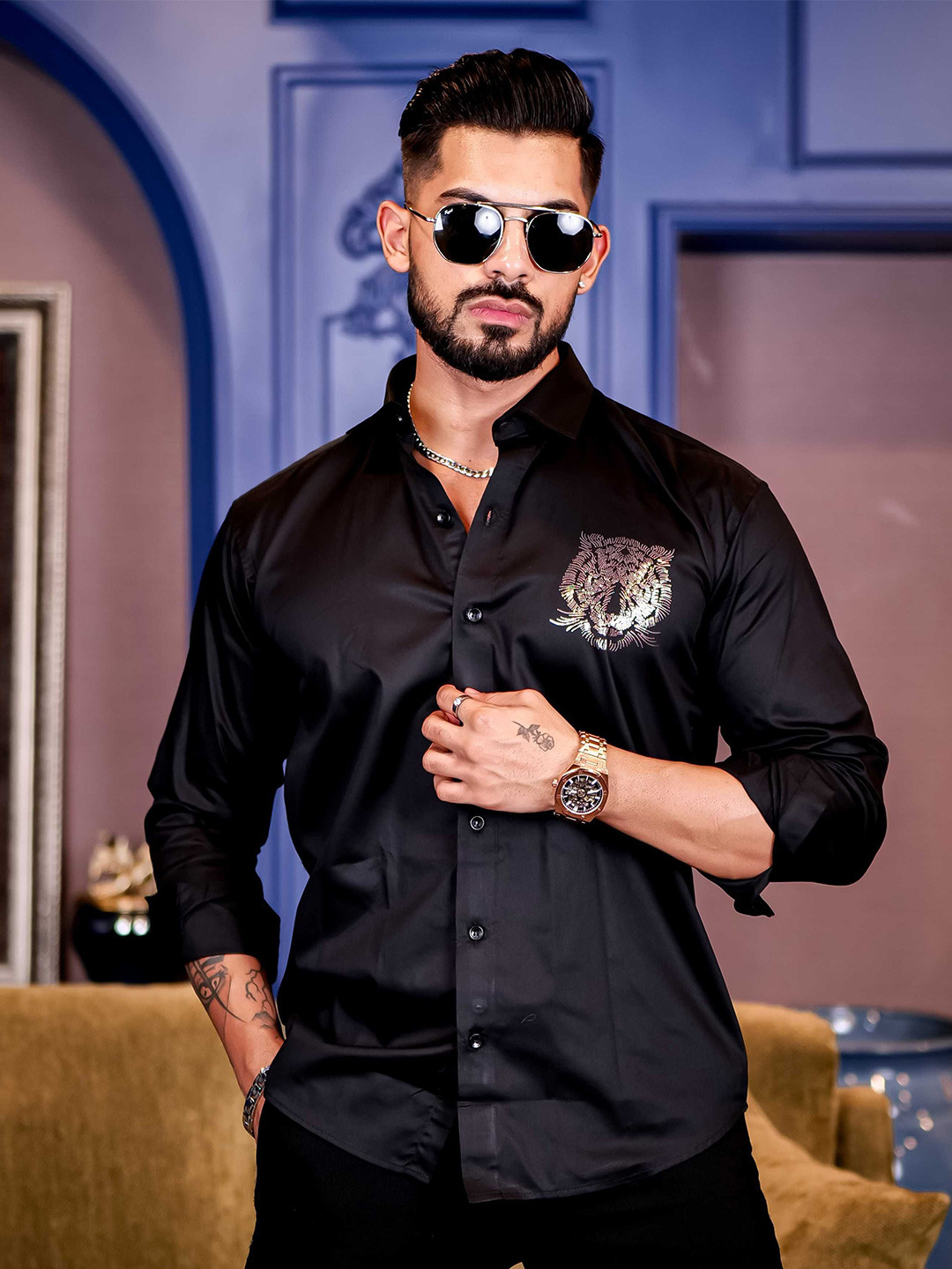 

Foomer Men Standard Opaque Casual Shirt, Black