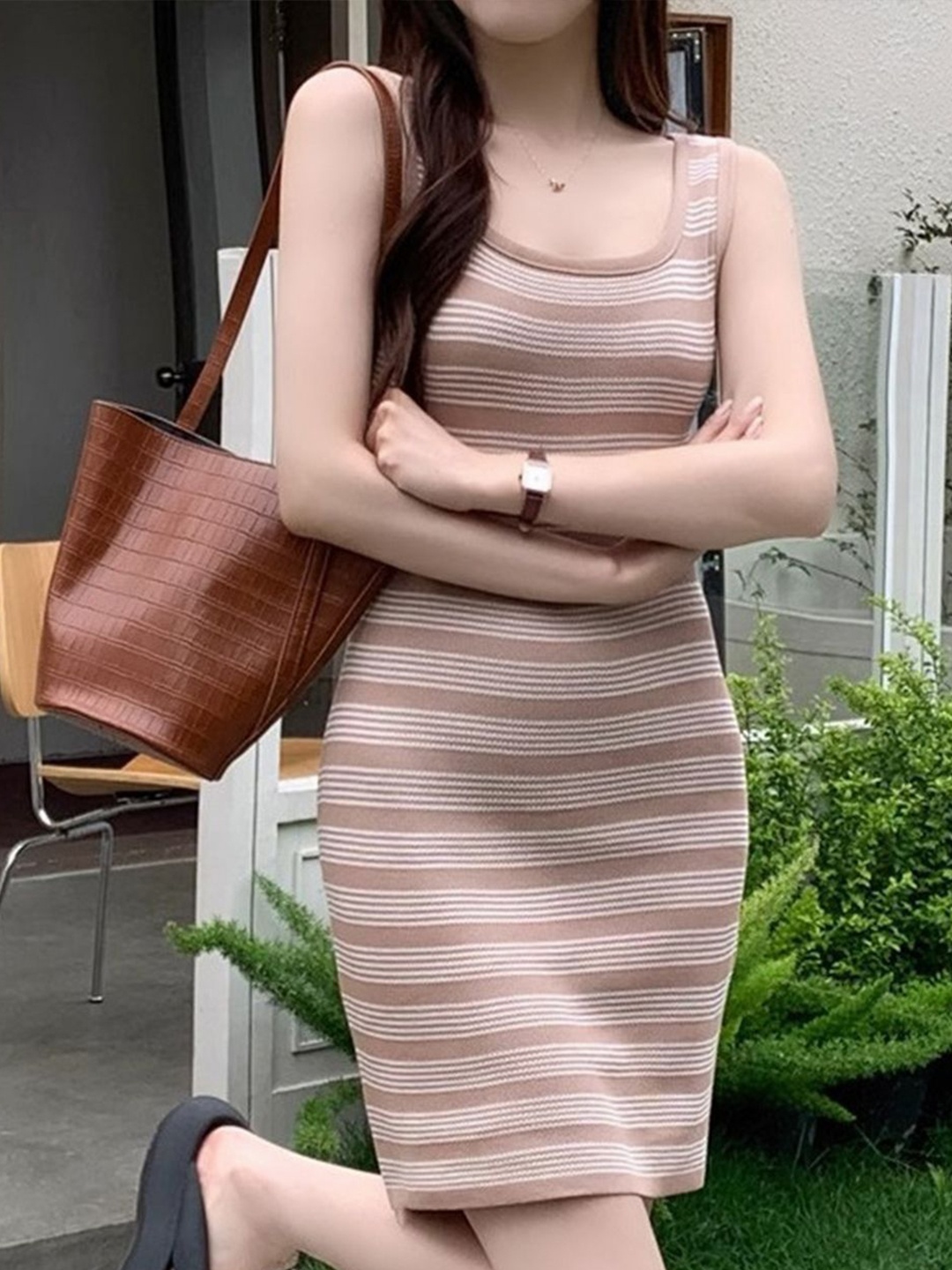 

DressBerry Striped Sheath Dress, Peach