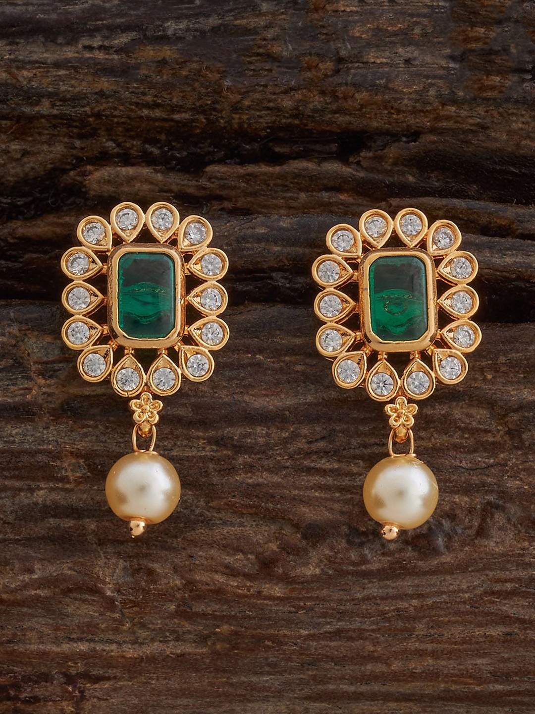 

Kushal's Fashion Jewellery Gold-Plated Geometric Shaped Zircon Studs, Red