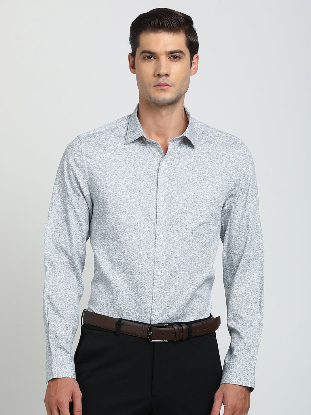

Turtle Men Standard Floral Opaque Printed Formal Shirt, Grey