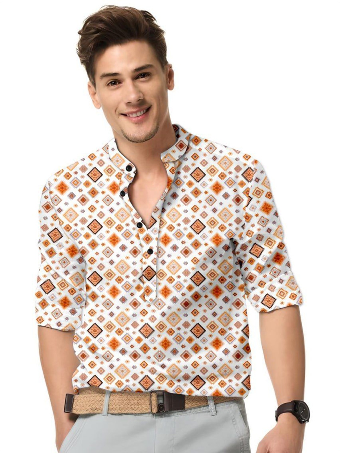 

ISUEL FAB Men Opaque Printed Casual Shirt, Orange