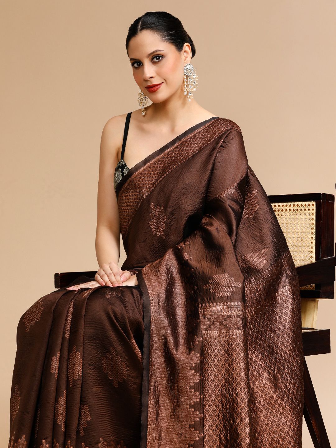 

House of Pataudi Woven Design Banarasi Saree, Brown