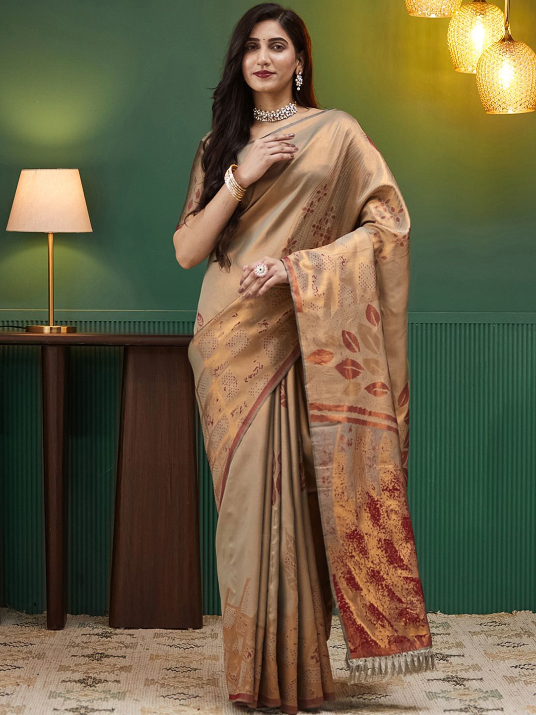 

Satrani Woven Design Zari Pure Silk Heavy Work Banarasi Saree, Gold