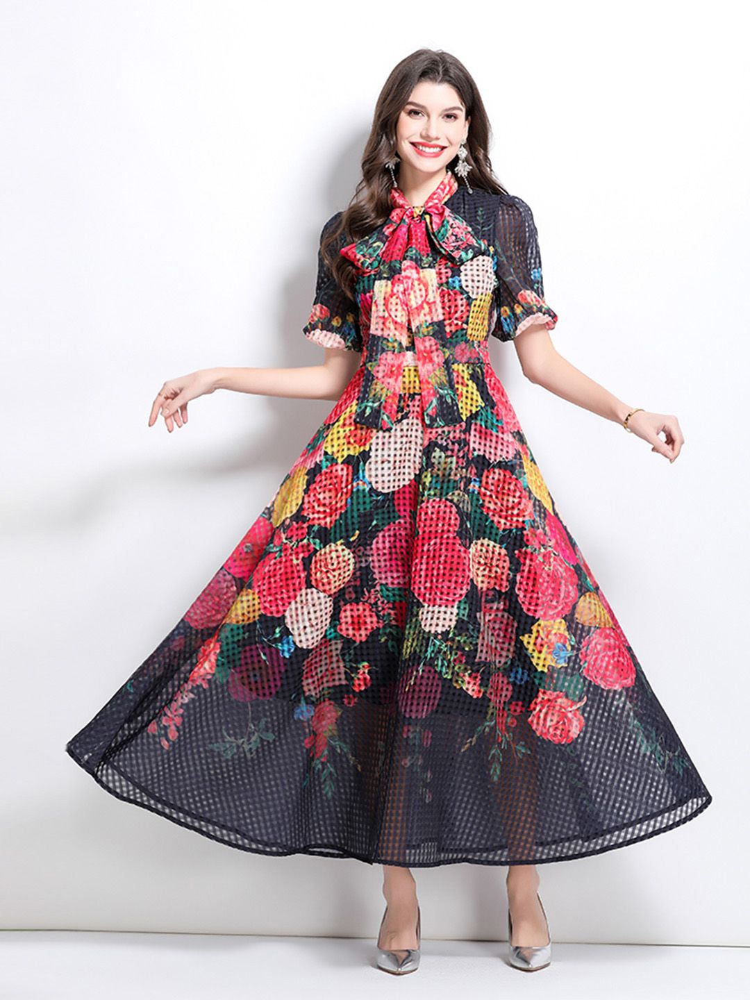 

JC Collection Floral Print Maxi Dress, Black