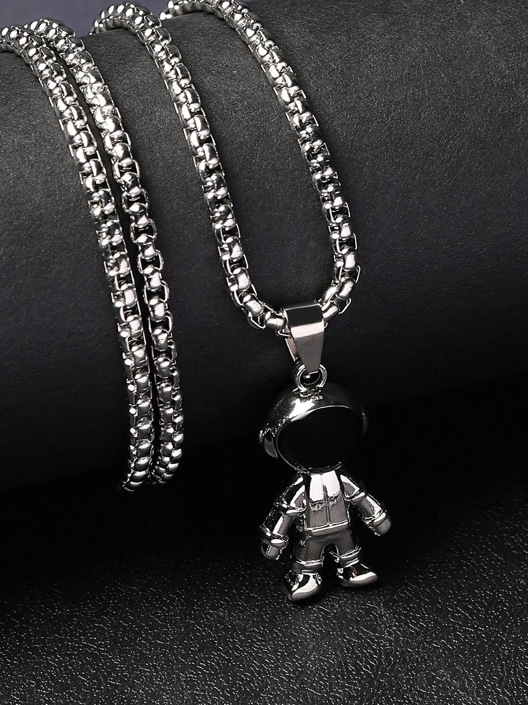 

French Accent Men Silver-Plated Contemporary Shaped Pendant With Chain