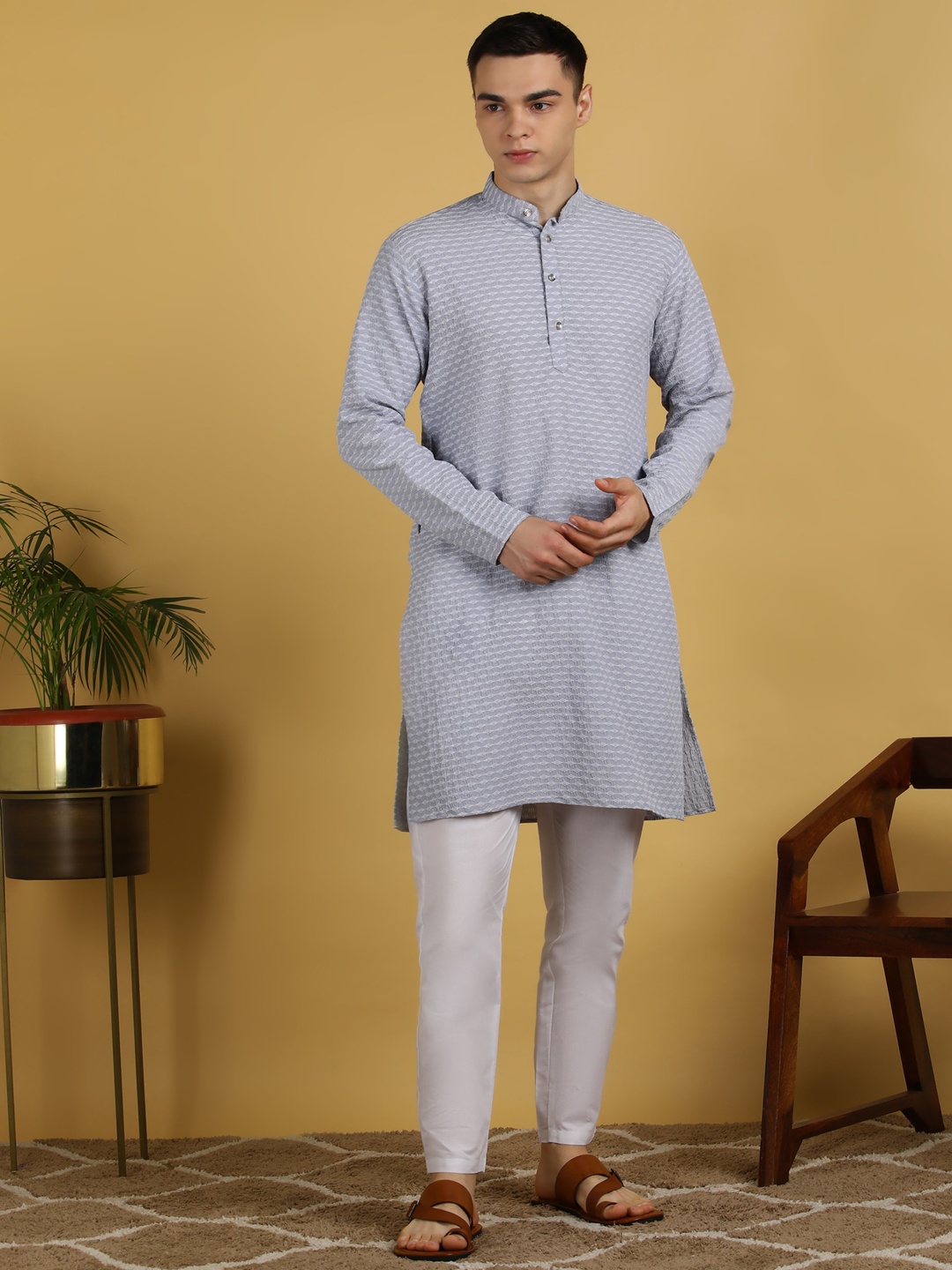

PulseIQ Men Regular Kurta with Pyjamas, Grey