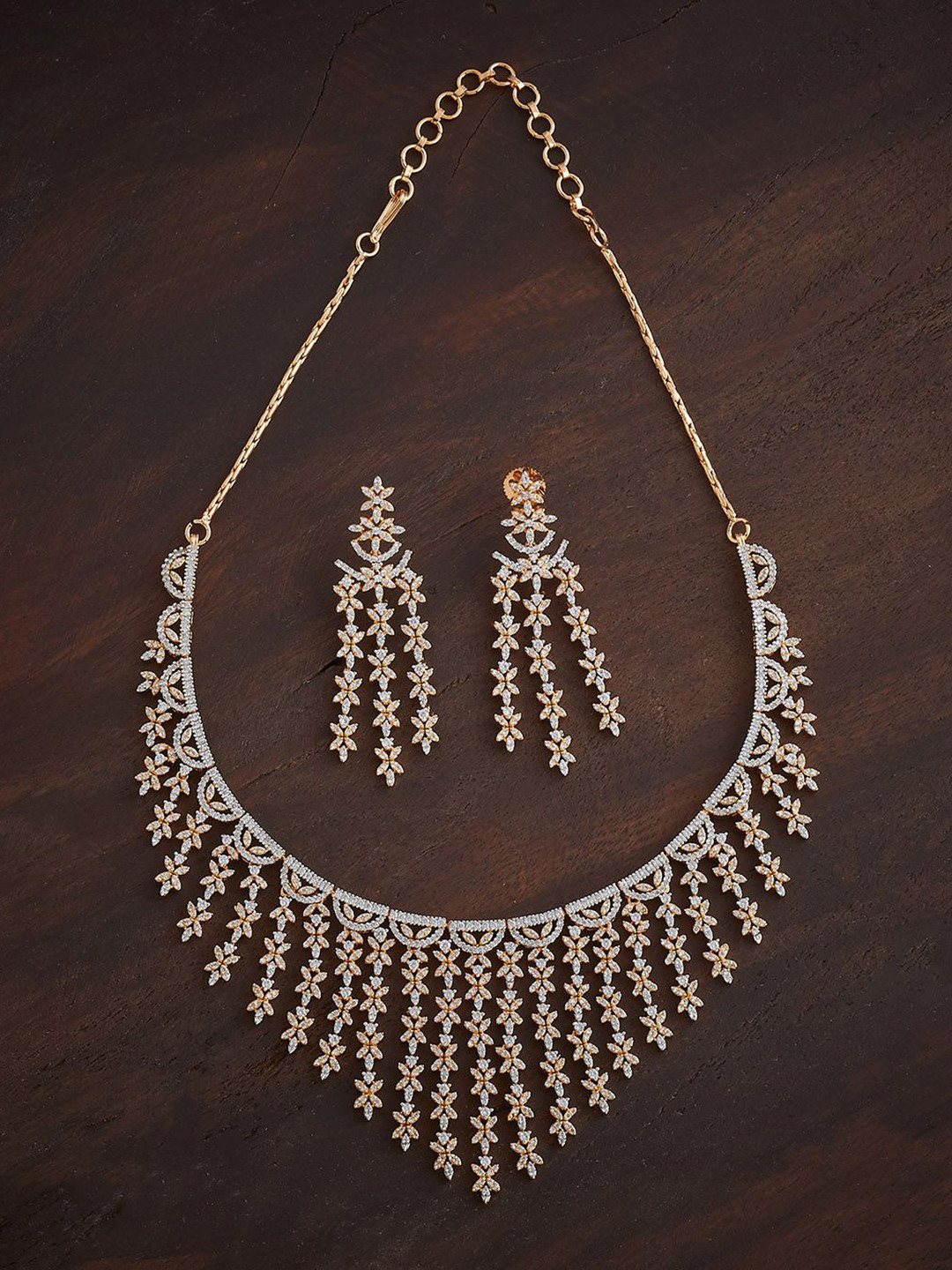 

Kushal's Fashion Jewellery White Rhodium Gold-Plated Party Zircon Jewellery Set