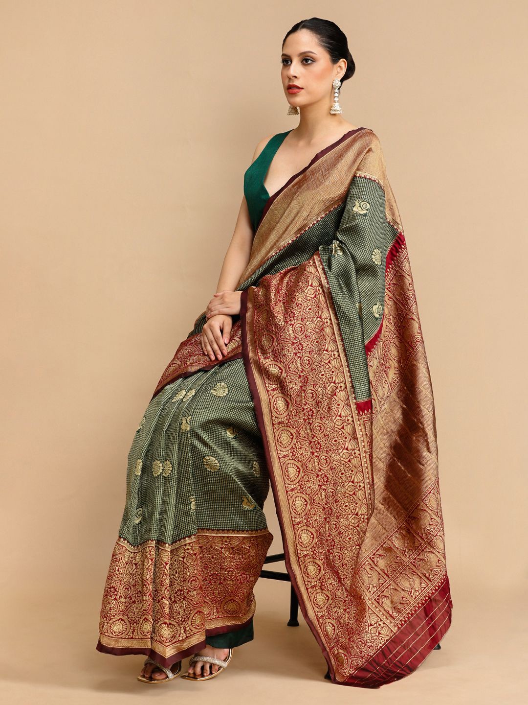 

House of Pataudi Woven Design Banarasi Saree, Green