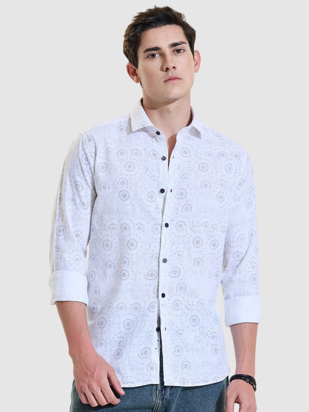

Snitch Men Classic Opaque Printed Casual Shirt, White