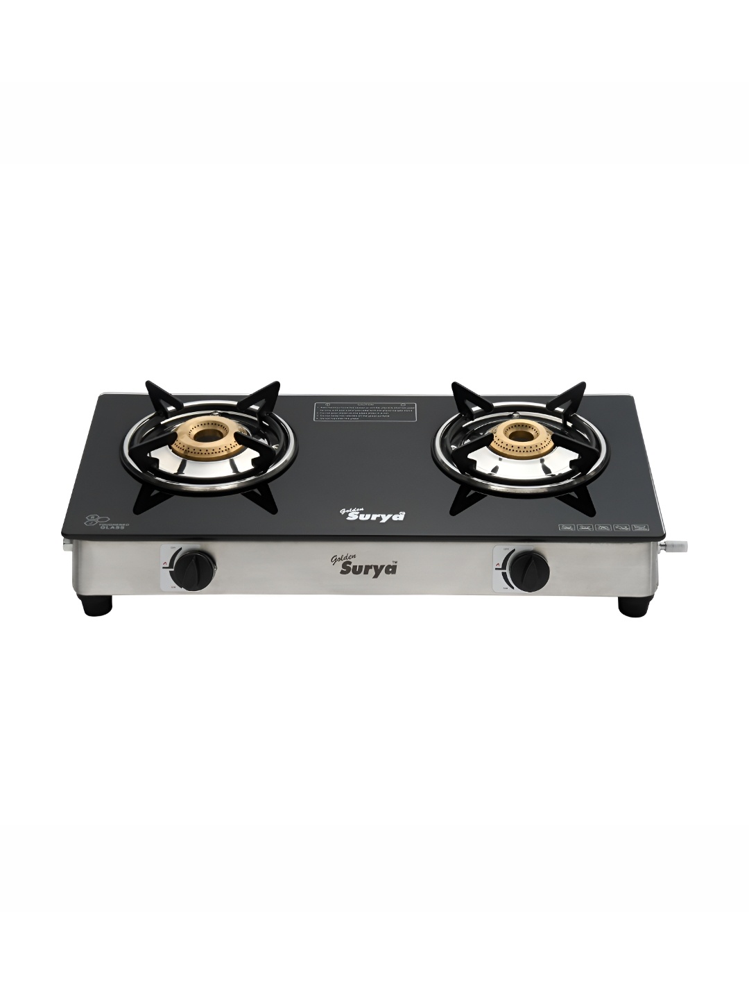 

GOLDEN SURYA 2 Burners Glass Manual LPG Gas Stove, Black