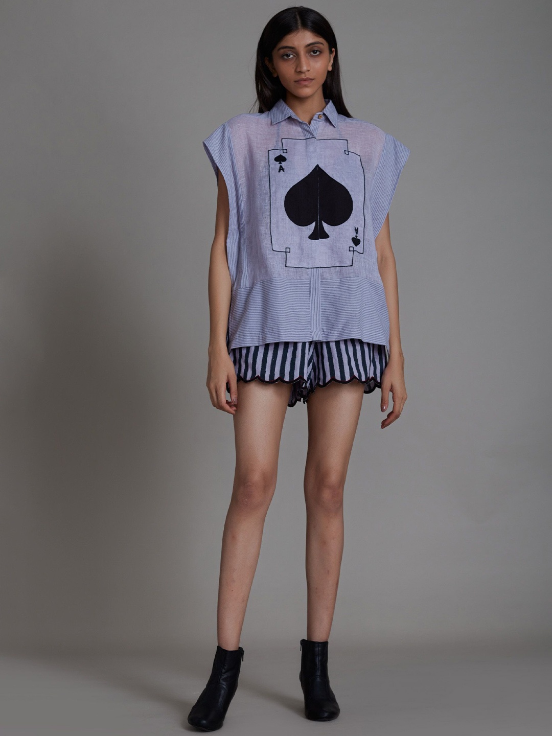 

MATI Printed Linen Shirt With Short, Lavender