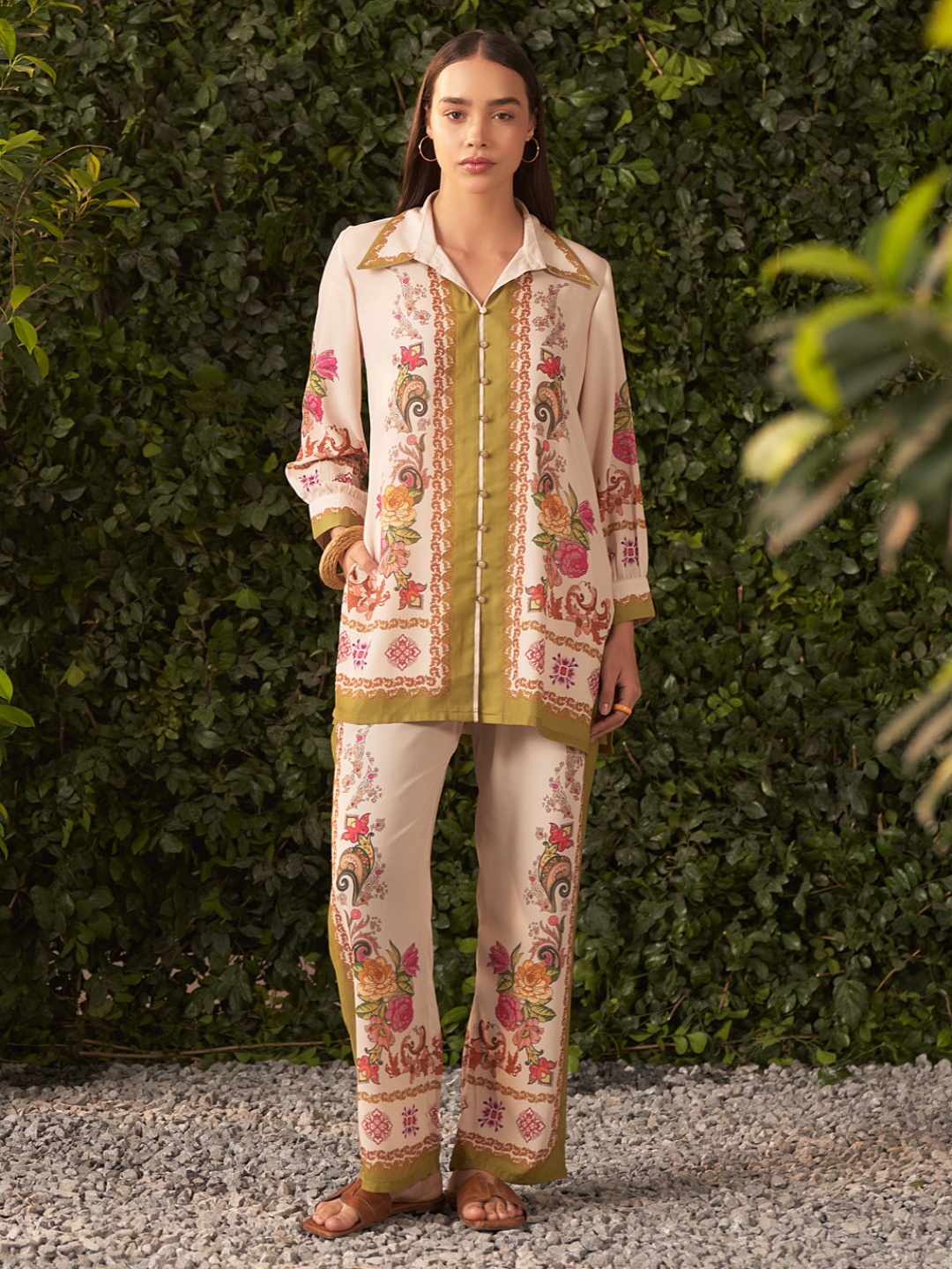 

Lakshita Printed Tunic With Trousers, Beige