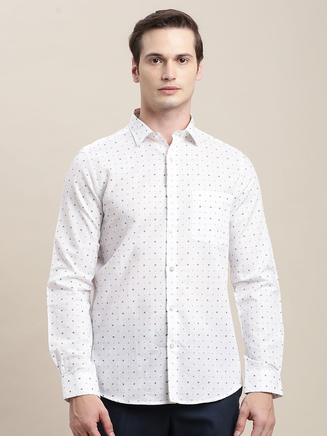 

Turtle Men Standard Slim Fit Opaque Printed Formal Shirt, White